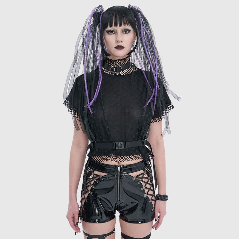 Sheer Mesh Cutout Belt T-Shirt
