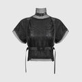 Sheer Mesh Cutout Belt T-Shirt