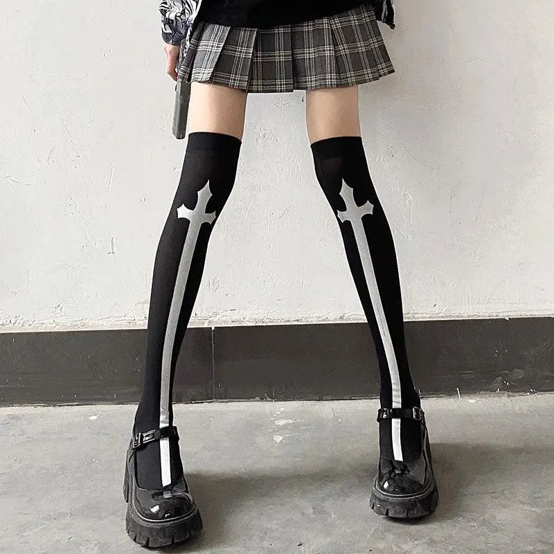 Velvet Cross Tall Socks