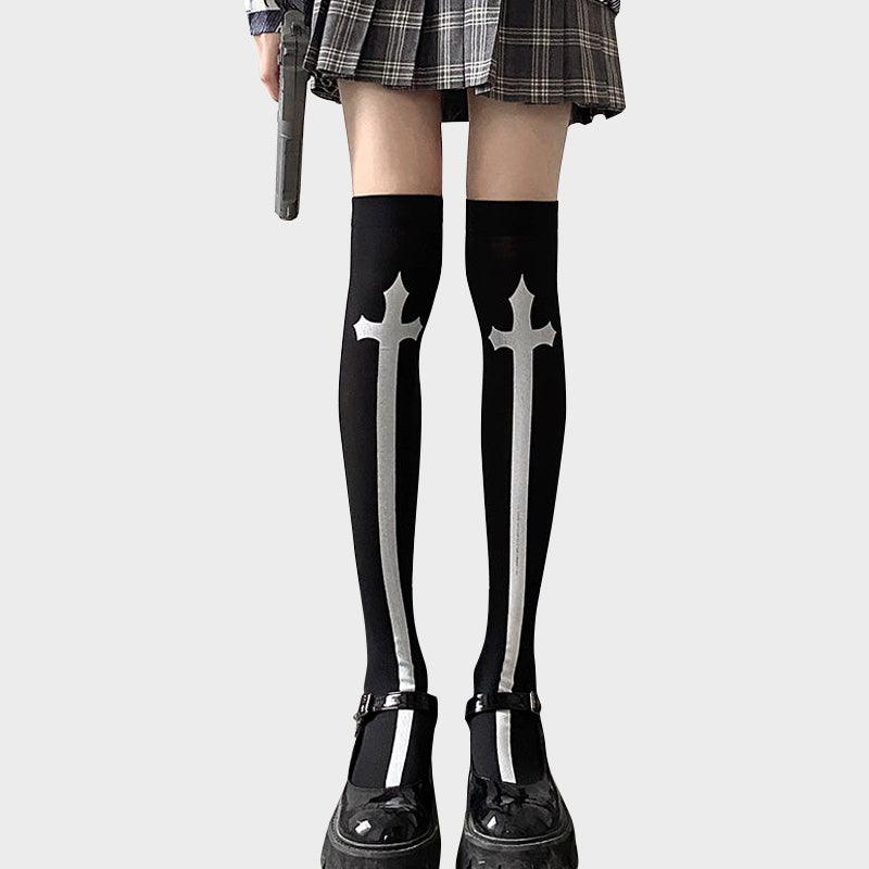 Velvet Cross Tall Socks