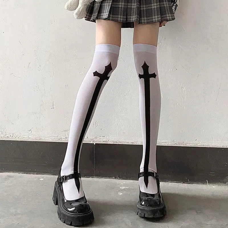 Velvet Cross Tall Socks