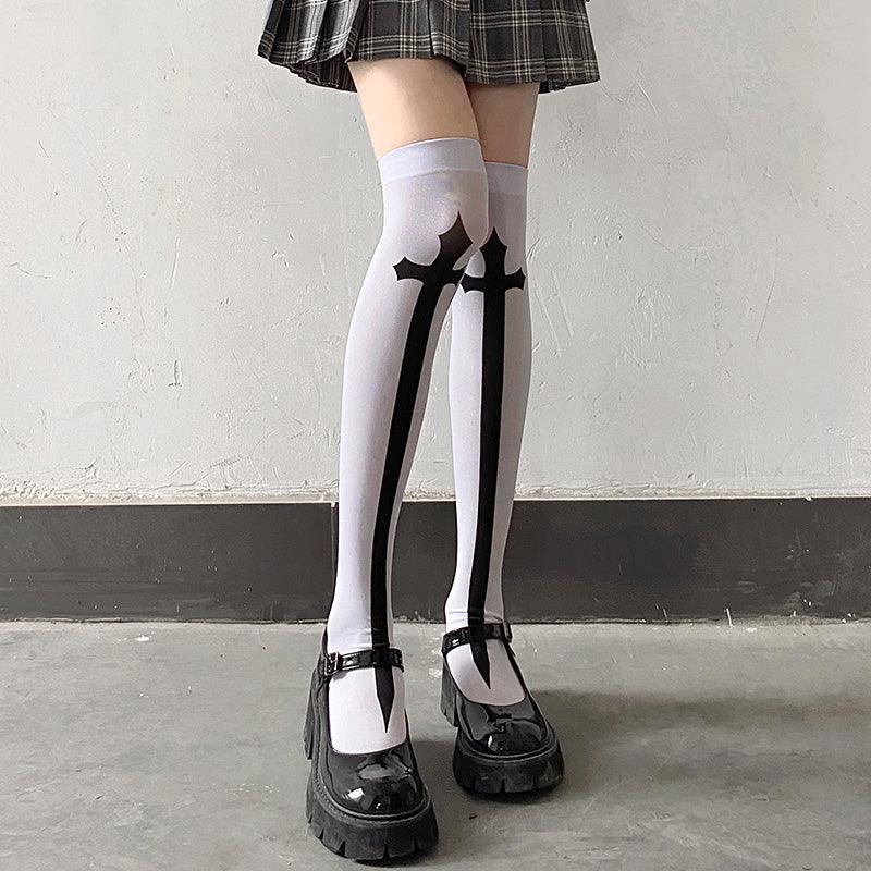 Velvet Cross Tall Socks