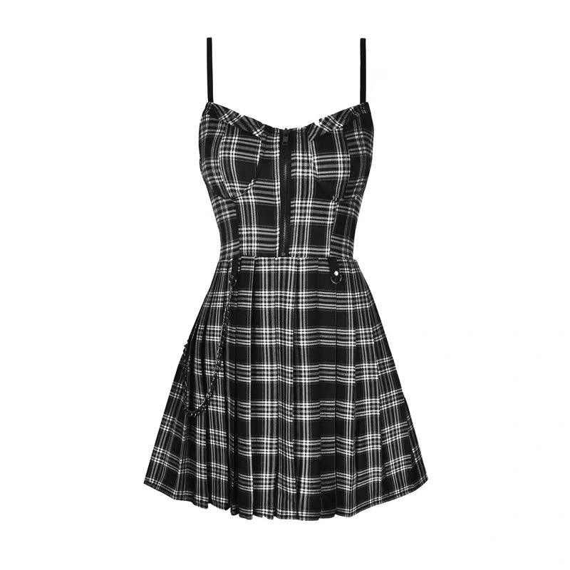 Grunge Spaghetti Strap Plaid Mini Dress