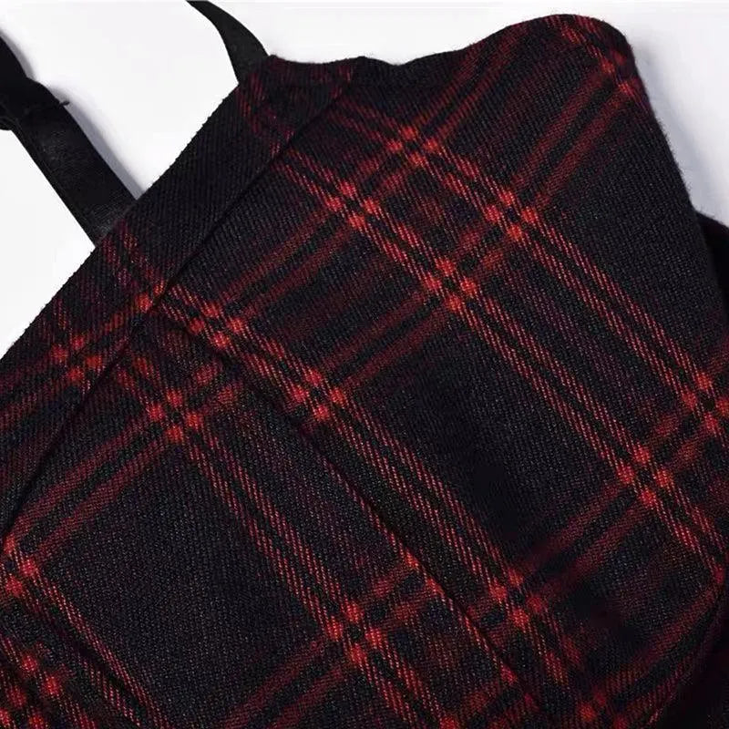Grunge Spaghetti Strap Plaid Mini Dress