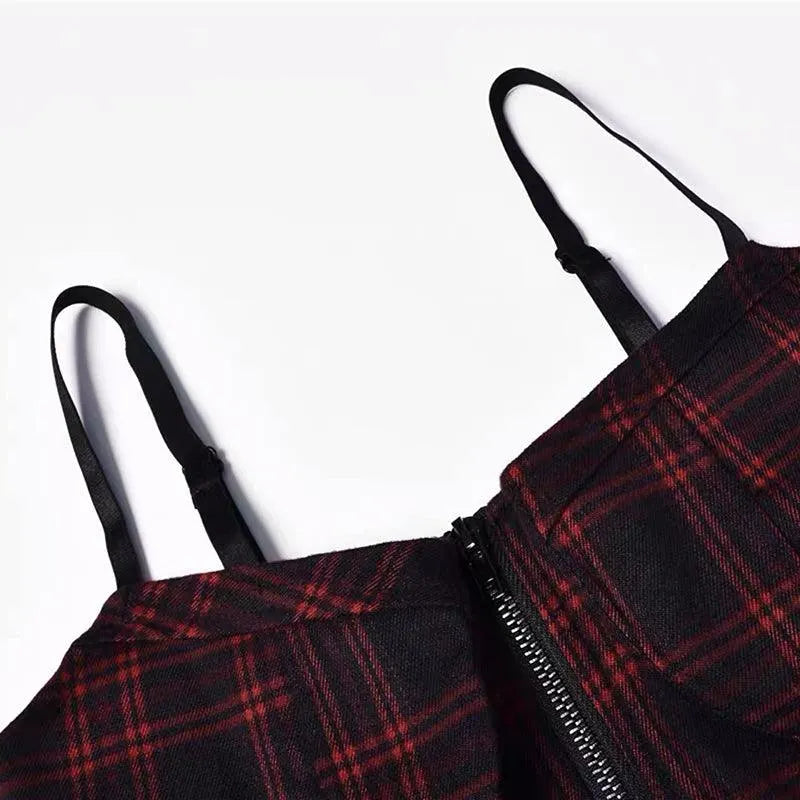 Grunge Spaghetti Strap Plaid Mini Dress