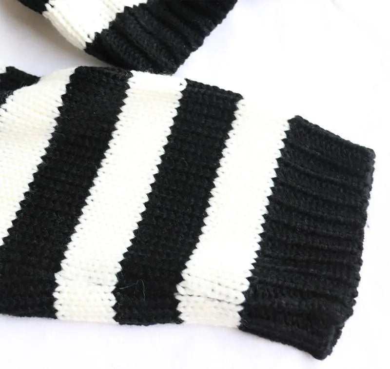 Black White Stripe Cropped Sweater