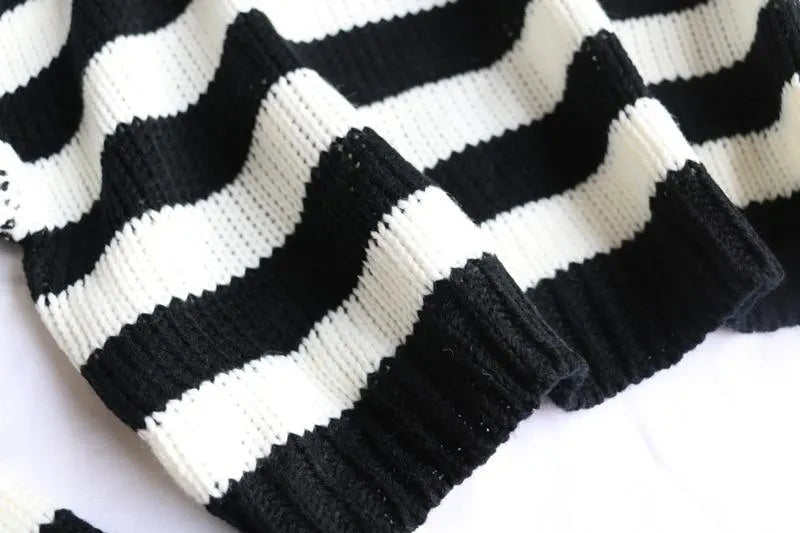 Black White Stripe Cropped Sweater