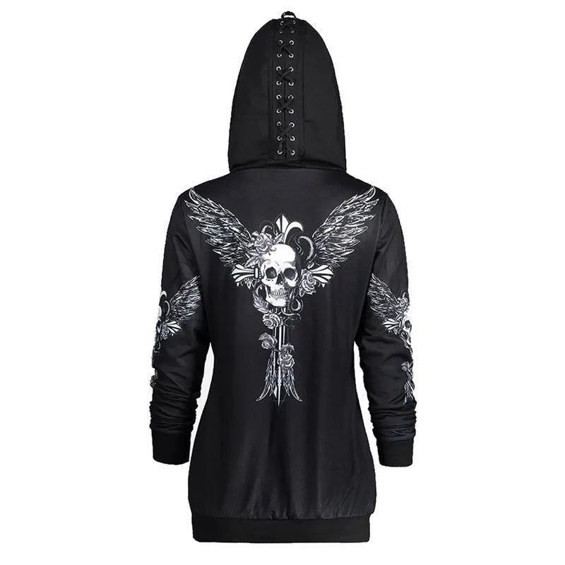 Skull Embroidery Long Hoodie