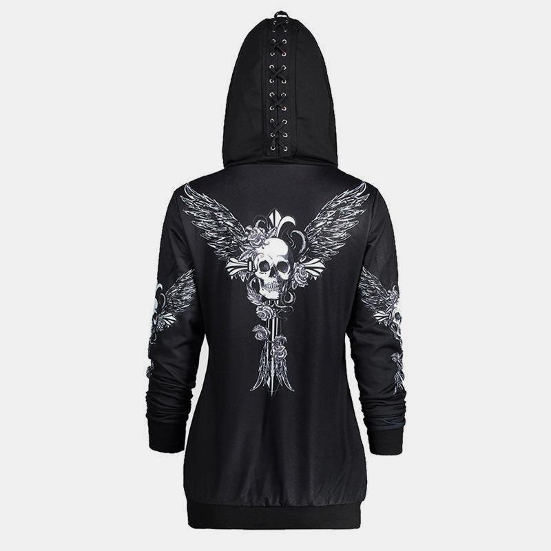 Skull Embroidery Long Hoodie