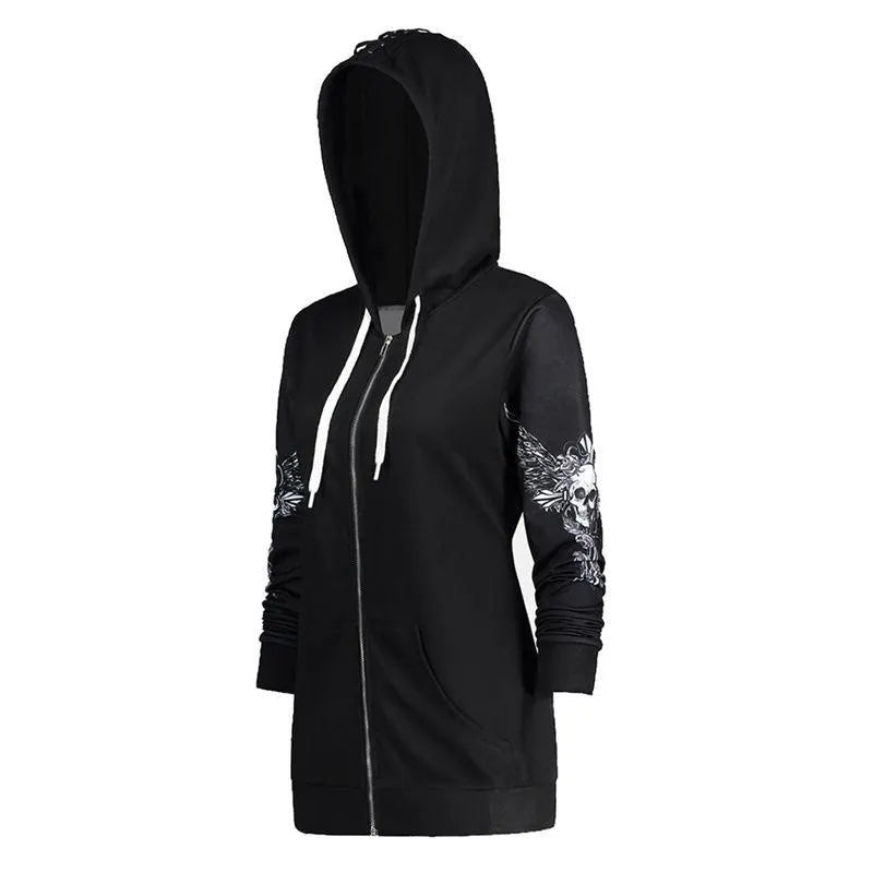 Skull Embroidery Long Hoodie