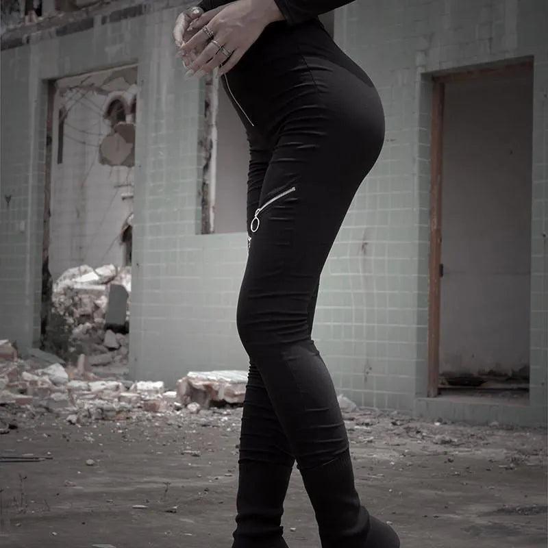 Gothic  High Waist Zipper Bodycon Pants