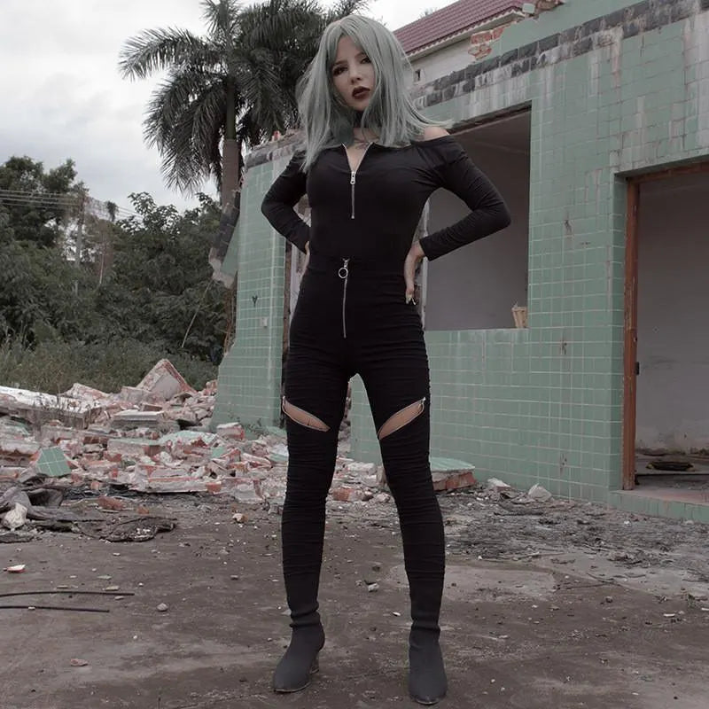 Gothic  High Waist Zipper Bodycon Pants