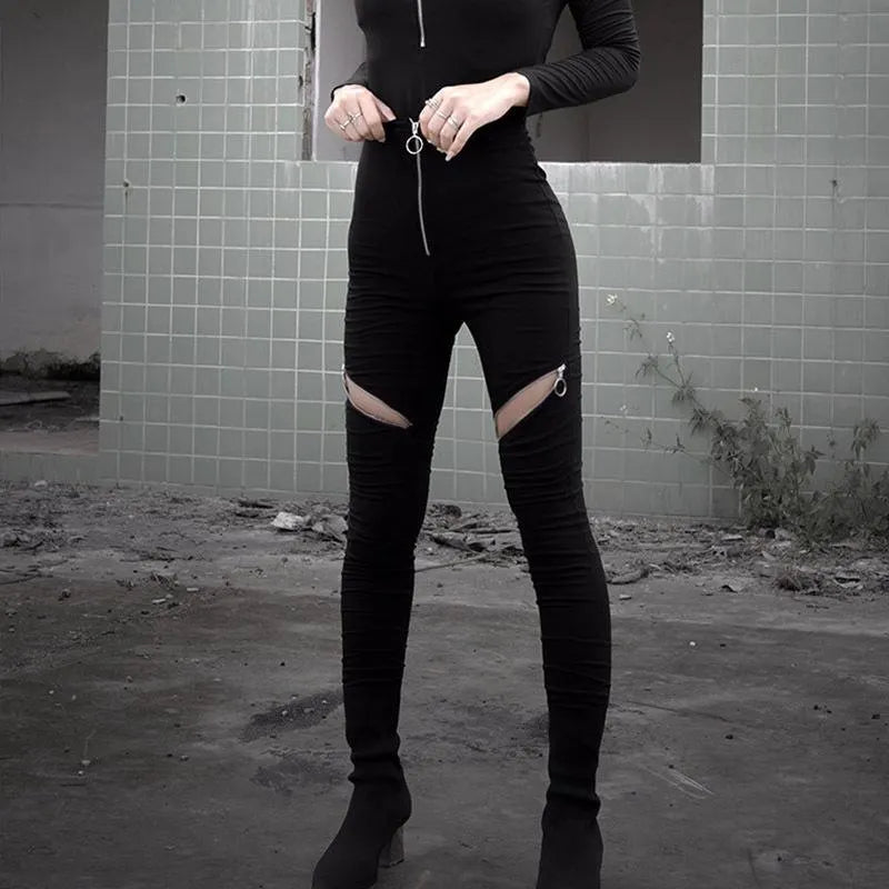 Gothic  High Waist Zipper Bodycon Pants