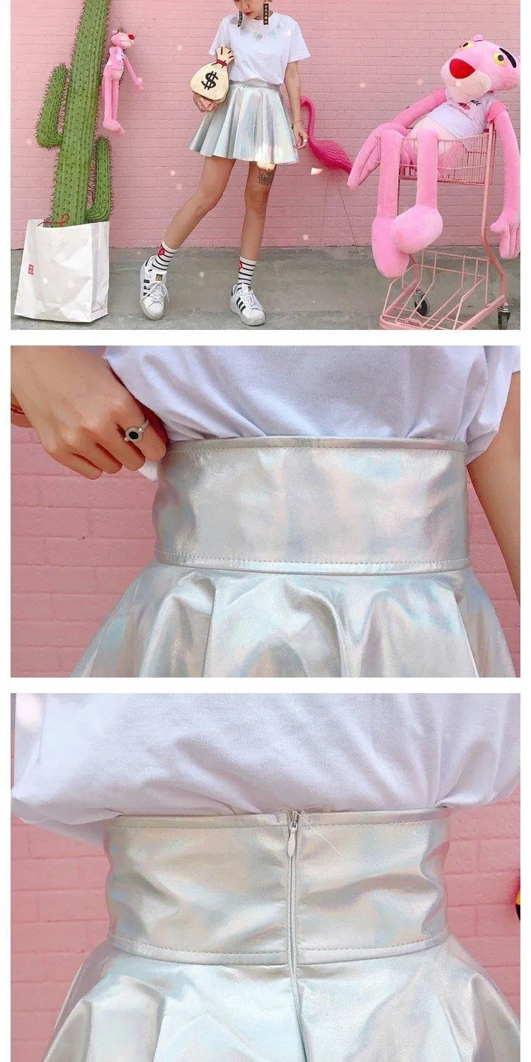 Silver Metallic A-line Mini Skirt