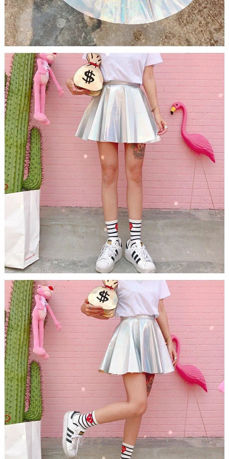 Silver Metallic A-line Mini Skirt