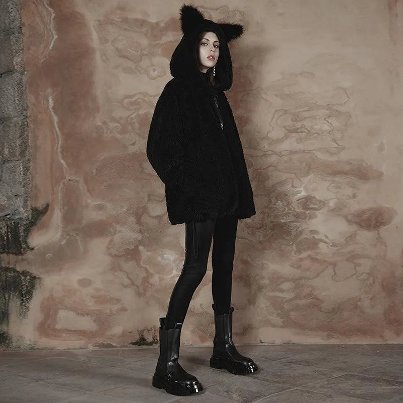 Cat Ear Hooded Sherpa Coat