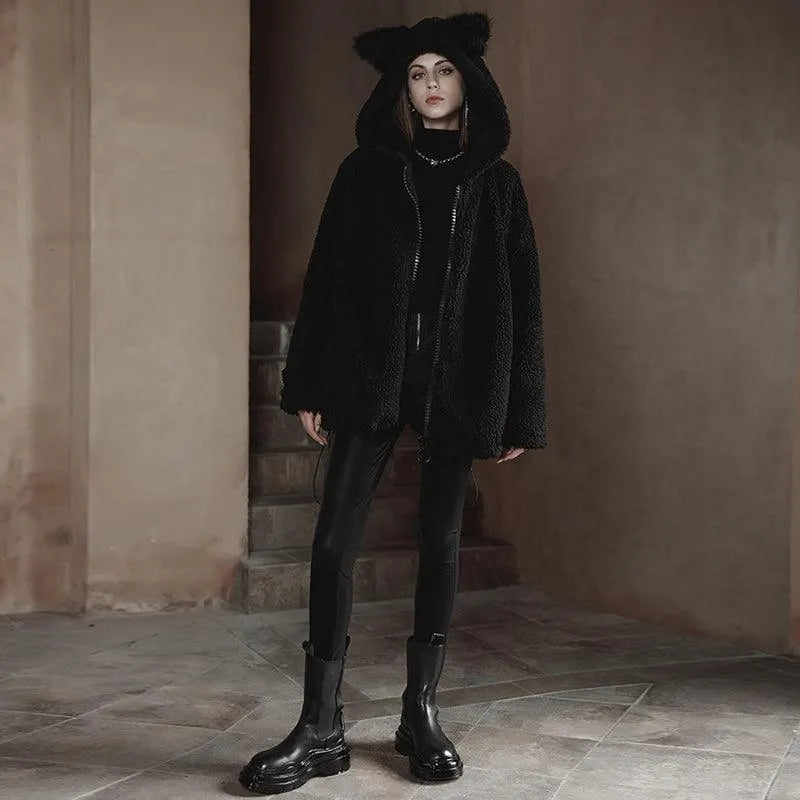 Cat Ear Hooded Sherpa Coat