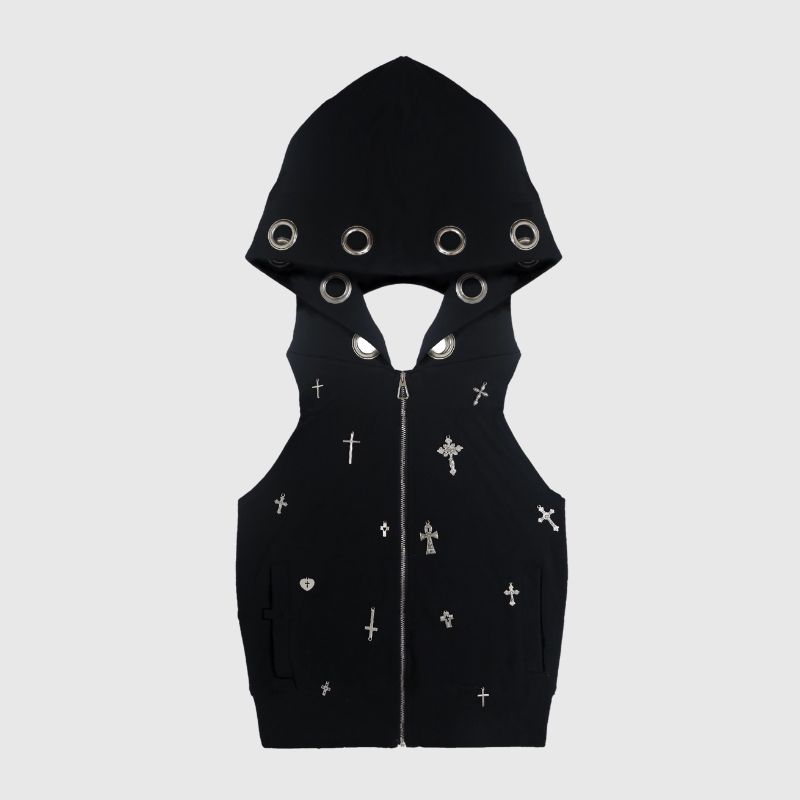 Cross Eyelet Backless Zipper Top