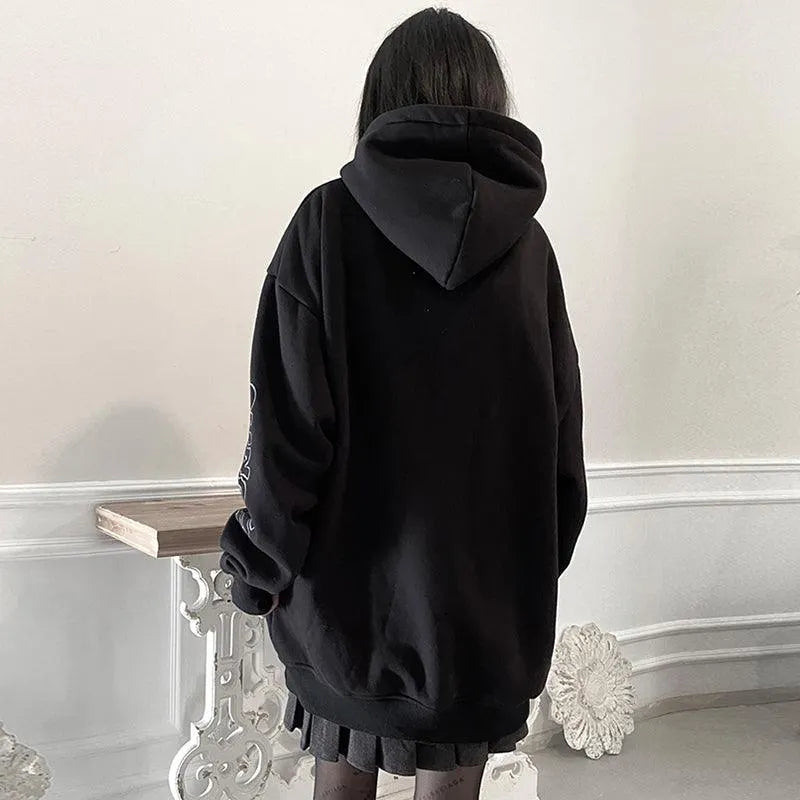 Cartoon Girl Print Oversize Hoodie