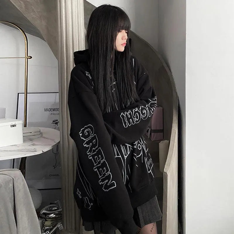 Cartoon Girl Print Oversize Hoodie