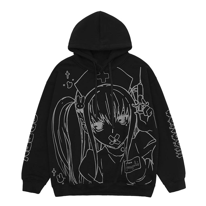 Cartoon Girl Print Oversize Hoodie