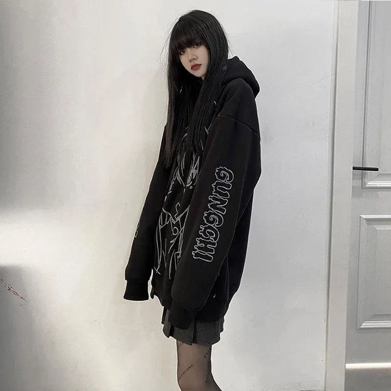 Cartoon Girl Print Oversize Hoodie