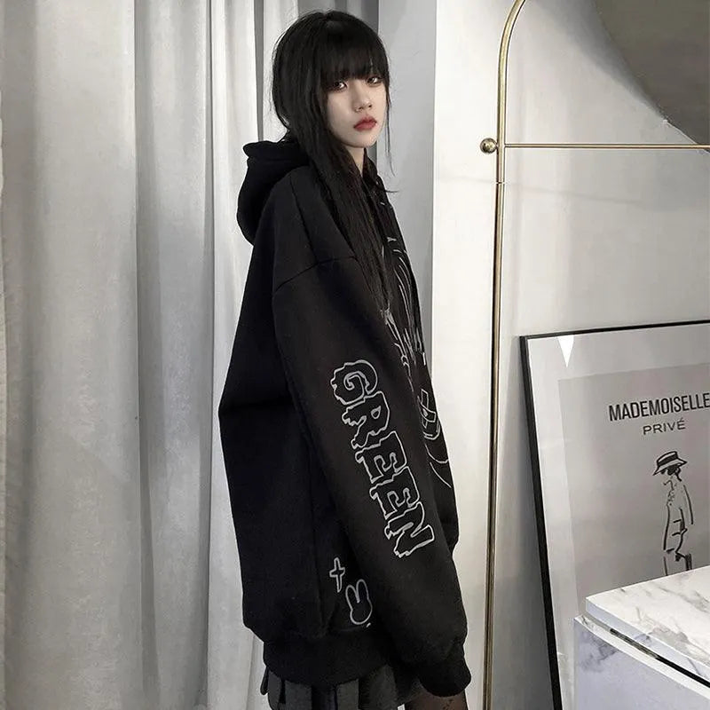 Cartoon Girl Print Oversize Hoodie