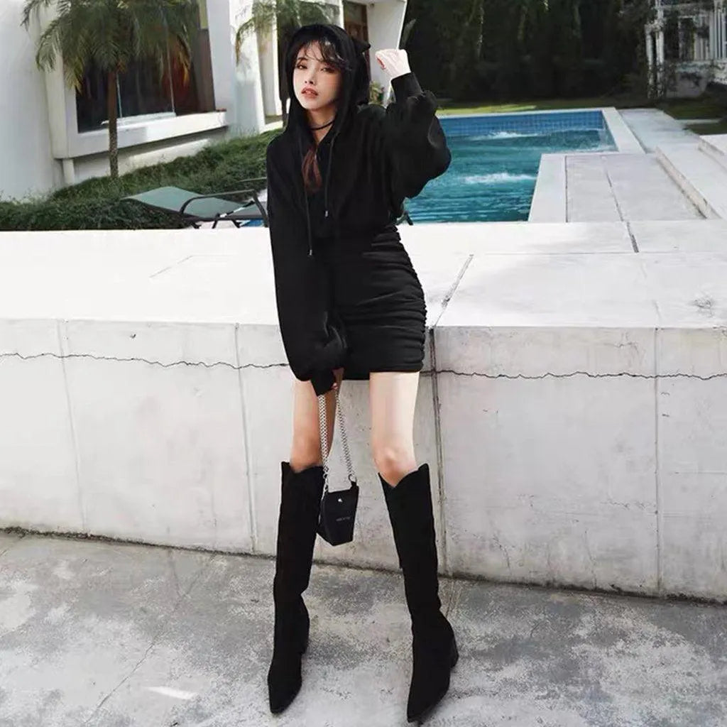 Fantasy Cat Embroidery Sheath Hoodie Dress