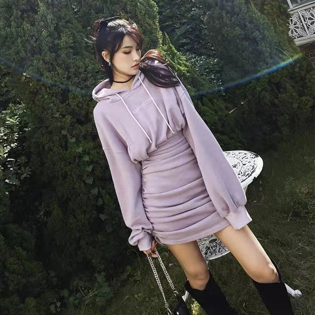 Fantasy Cat Embroidery Sheath Hoodie Dress