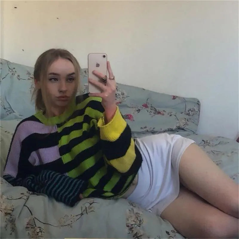 Irregular Colorful Stripe Sweater