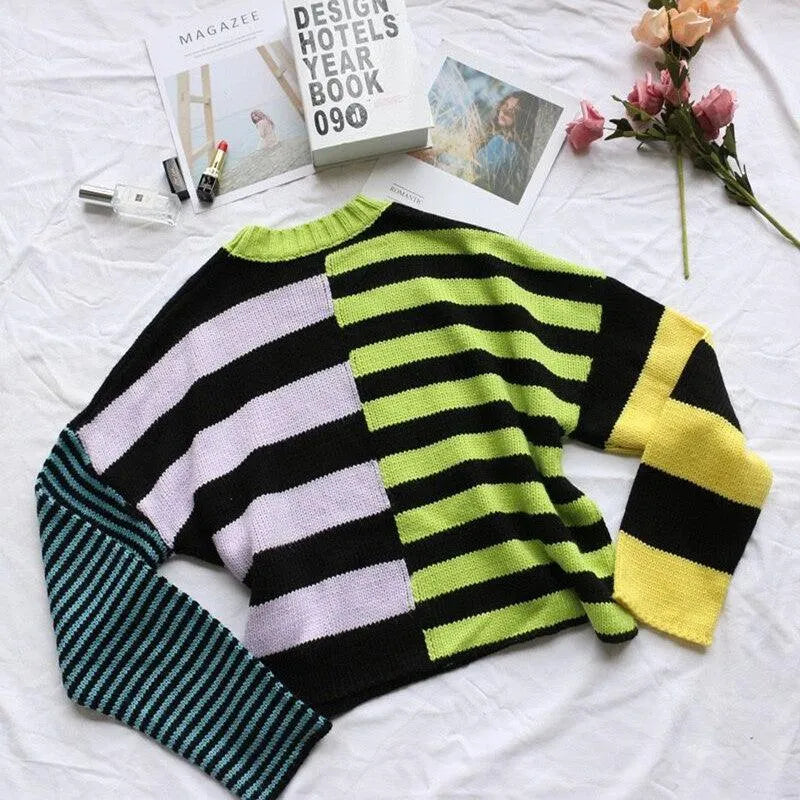 Irregular Colorful Stripe Sweater