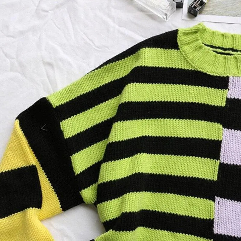 Irregular Colorful Stripe Sweater