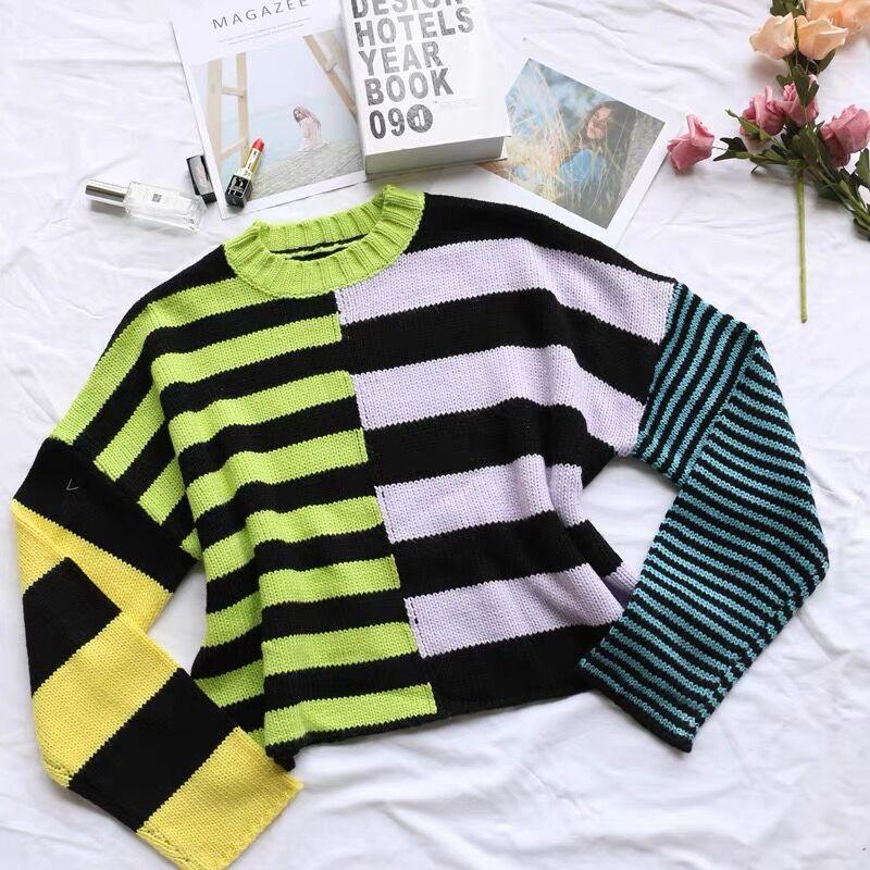 Irregular Colorful Stripe Sweater