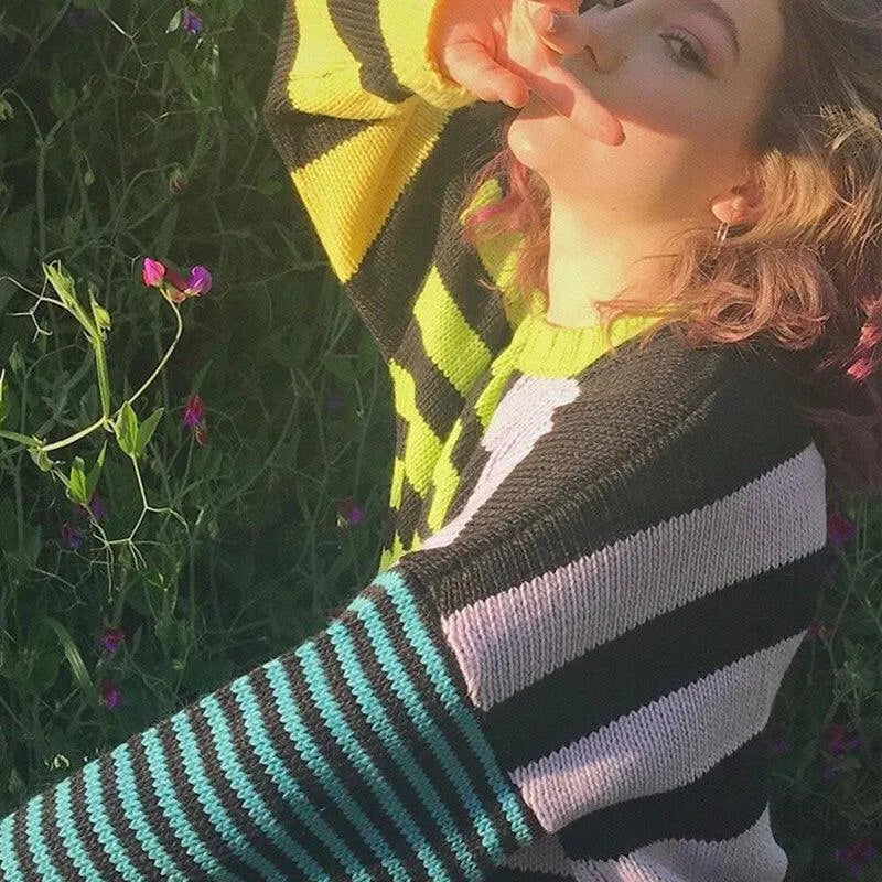 Irregular Colorful Stripe Sweater