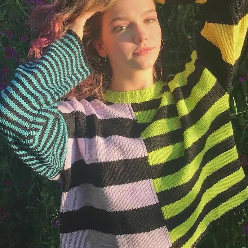 Irregular Colorful Stripe Sweater