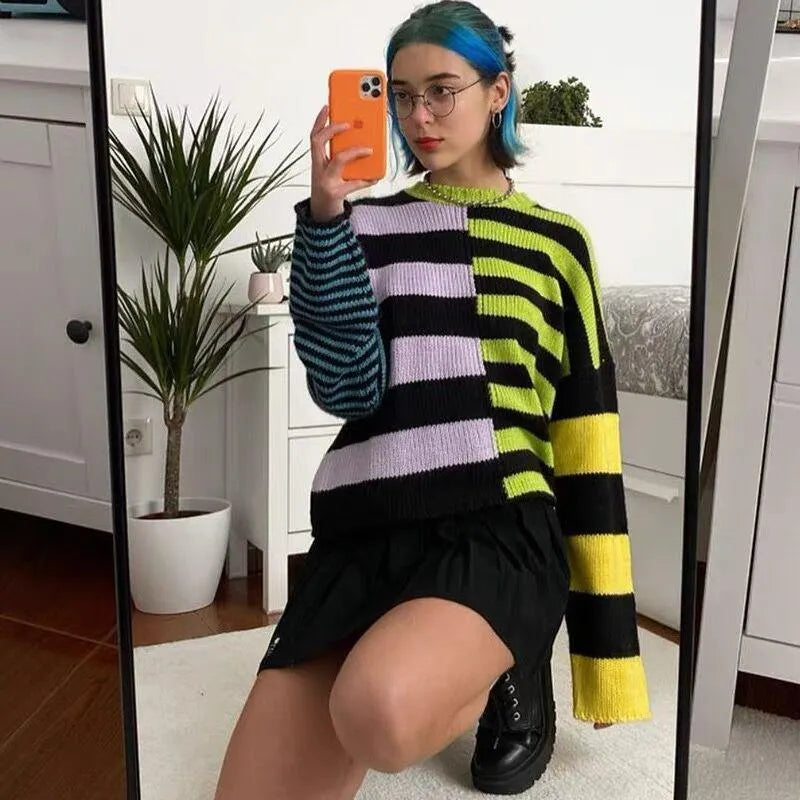 Irregular Colorful Stripe Sweater