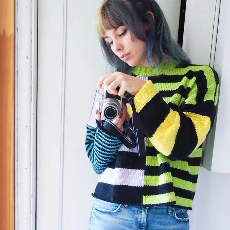 Irregular Colorful Stripe Sweater