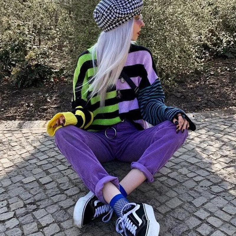 Irregular Colorful Stripe Sweater