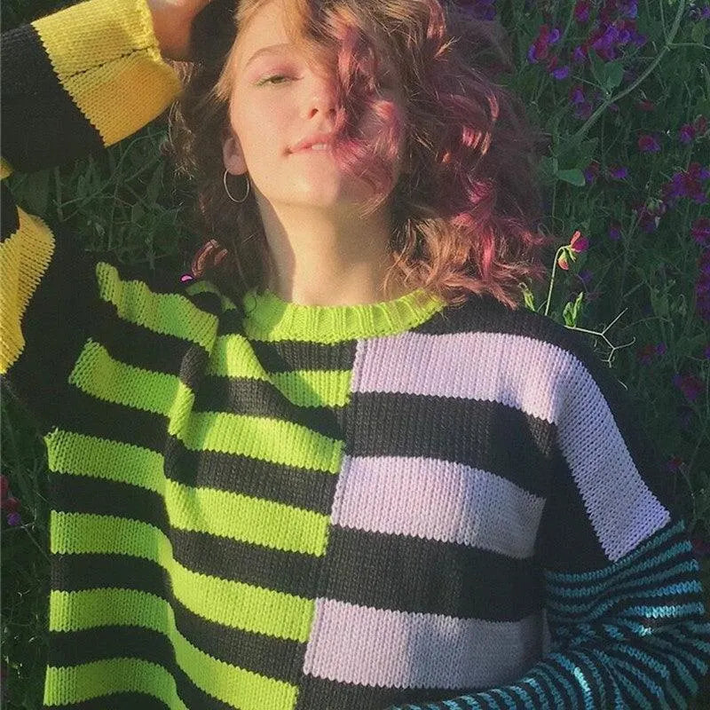 Irregular Colorful Stripe Sweater