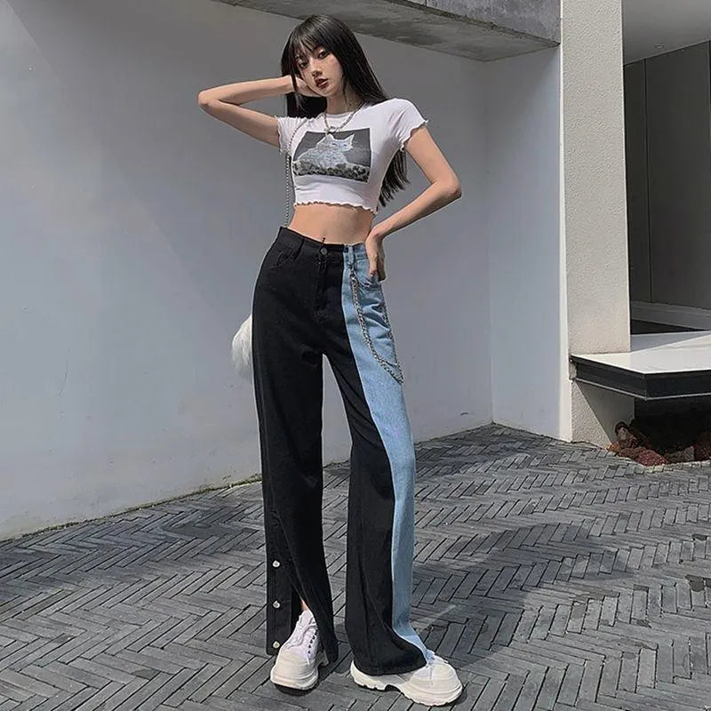 Wave Out Of Town Two Tone Boyfriend Denim Pants