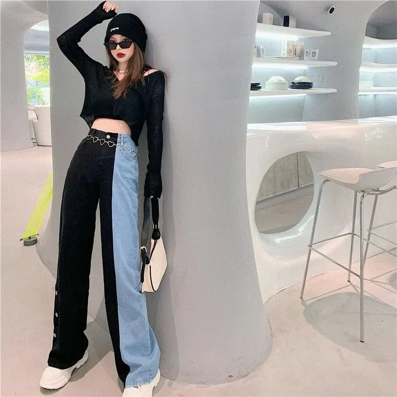 Wave Out Of Town Two Tone Boyfriend Denim Pants