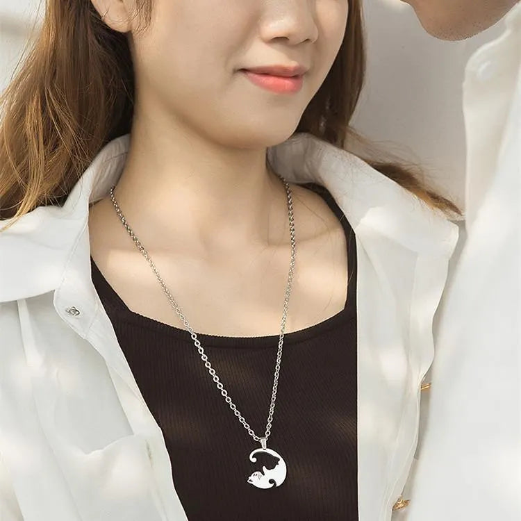 Cat Cuddling Couple Necklace