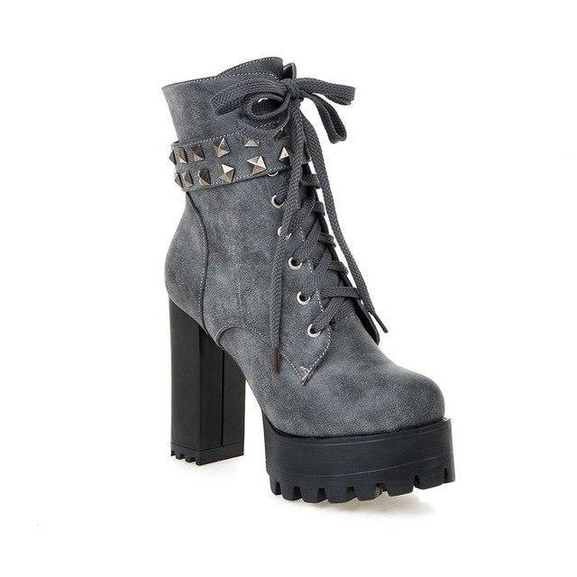 Studded Strap Lace Up Platform Boots