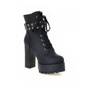 Studded Strap Lace Up Platform Boots