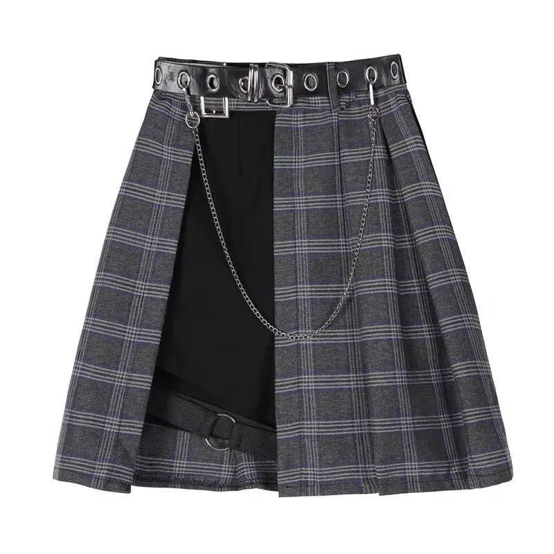 Gothic Irregular High Waist Plaid Skirt