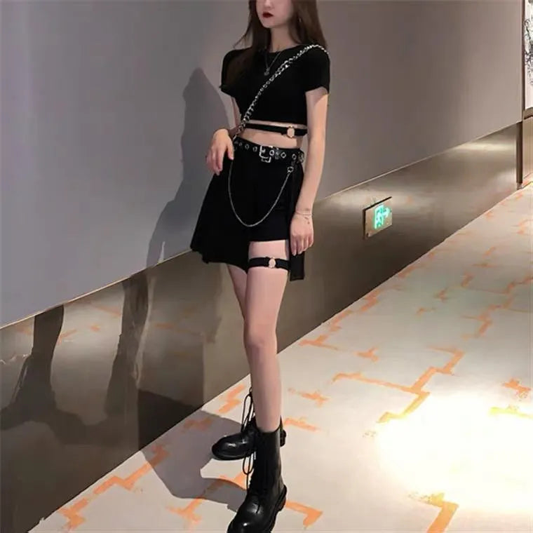 Gothic Irregular High Waist Plaid Skirt