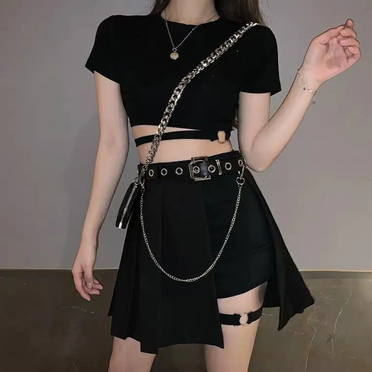 Gothic Irregular High Waist Plaid Skirt