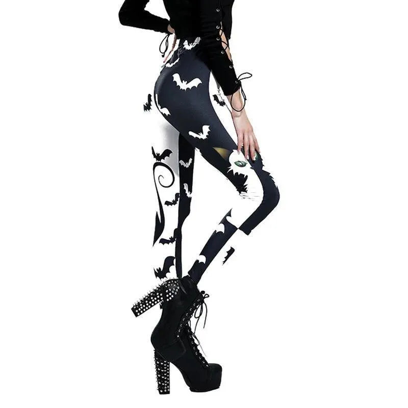 Halloween Cat And Bats Print Leggings
