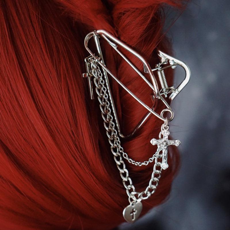 Shark Cross Heart Hairpin