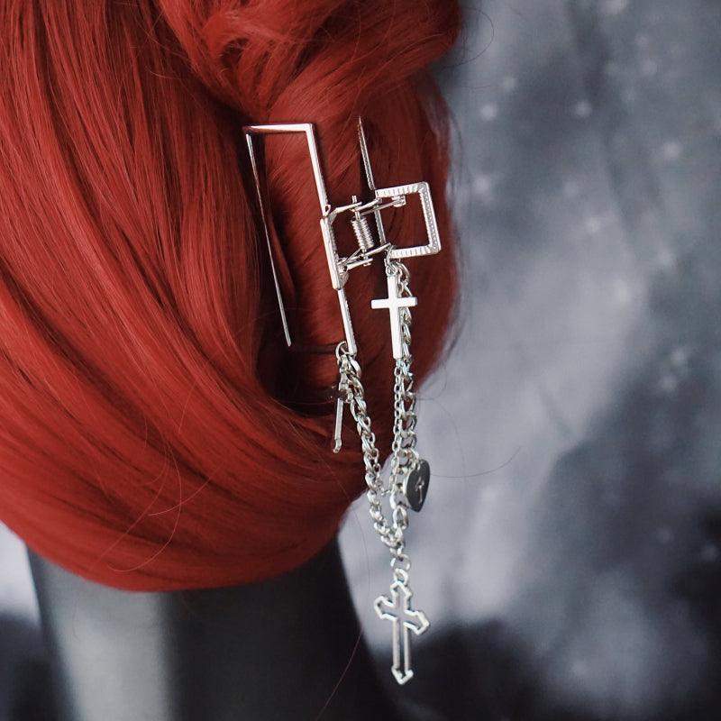 Shark Cross Heart Hairpin